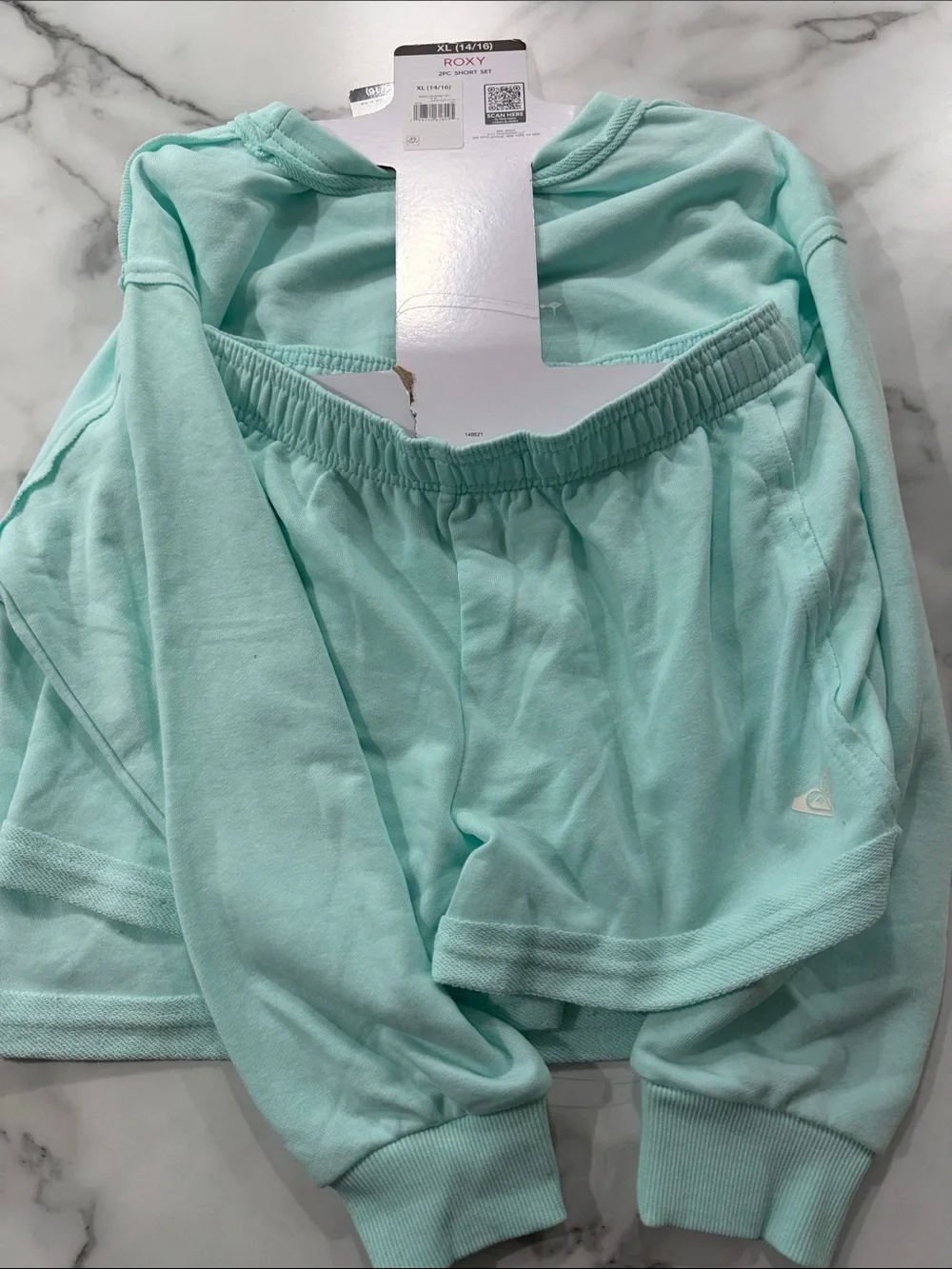 Roxy Girls Light Teal Floral 2pc set sweatshirt shorts